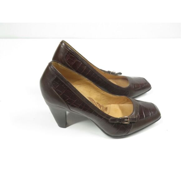 Sofft Leather Croc Square Toed Heels Pumps Brown Women  Size 9 - Picture 4 of 9